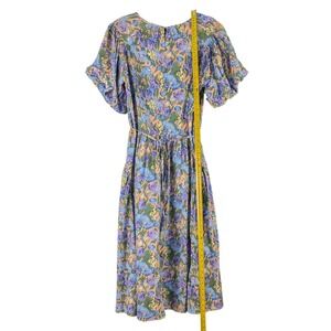 AnnieWear Hattie Los Angeles Floral Cotton Puff Sleeve Midi Dress Blue L